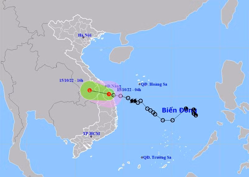 Vị trí và hướng di chuyển của áp thấp nhiệt đới (suy yếu từ bão số 5). (Nguồn: nchmf.gpv.vn)