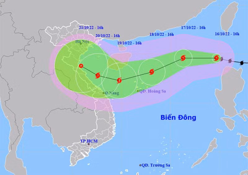 Vị trí và hướng di chuyển của bão số 6. (Nguồn: nchmf.gov.vn)