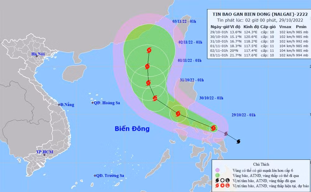 Vị trí và hướng di chuyển của bão Nalgae. (Nguồn: nchmf.gov.vn)