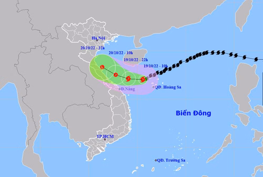 Vị trí và hướng di chuyển của bão số 6. (Nguồn: nchmf.gov.vn)