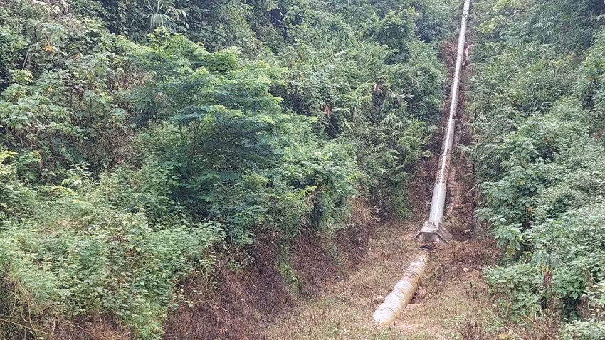 Cây cỏ chết hàng loạt quanh đường ống dẫn nước của Nhà máy thủy điện Nậm Khẩu Hu. Cây cỏ chết hàng loạt quanh đường ống dẫn nước của Nhà máy thủy điện Nậm Khẩu Hu.