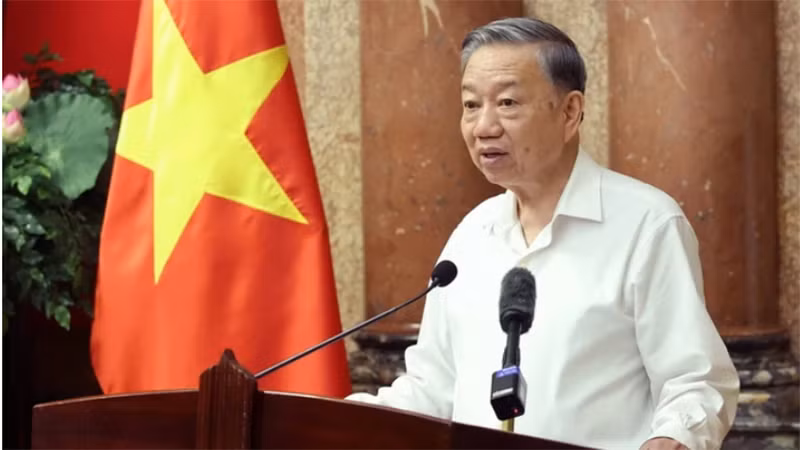 Chủ tịch nước Tô Lâm phát biểu tại buổi gặp mặt. (Ảnh: NHAN SÁNG/TTXVN)