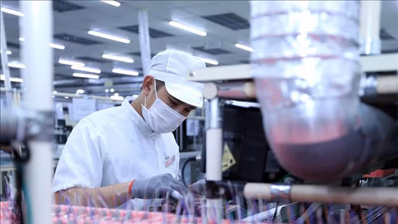 Dây chuyền sản xuất bản mạch điện tử tại Công ty TNHH Nexcon Việt Nam, vốn đầu tư của Hàn Quốc tại Bắc Ninh. (Ảnh tư liệu: Danh Lam/TTXVN)