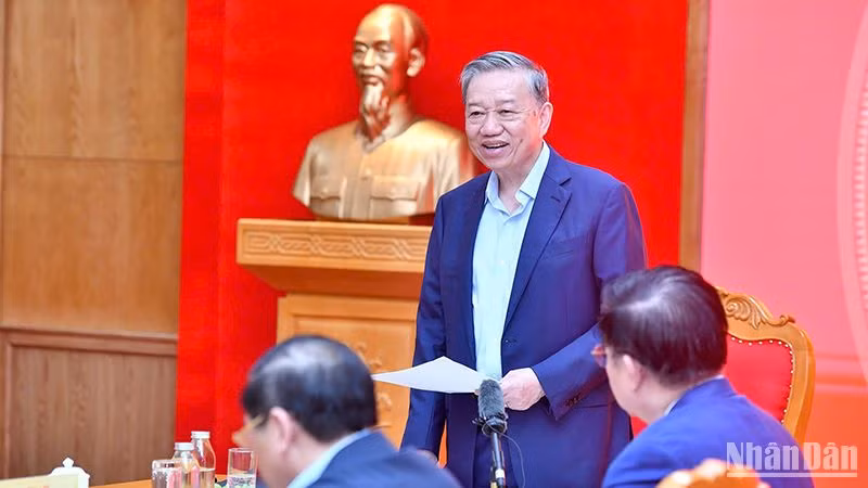 Tổng Bí thư Tô Lâm phát biểu tại buổi làm việc với Ban Tuyên giáo Trung ương. (Ảnh: ĐĂNG KHOA)