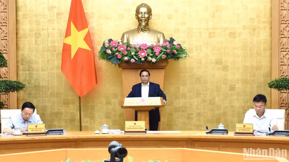 Thủ tướng Phạm Minh Chính phát biểu ý kiến tại phiên họp Chính phủ thường kỳ tháng 7. (Ảnh: TRẦN HẢI)