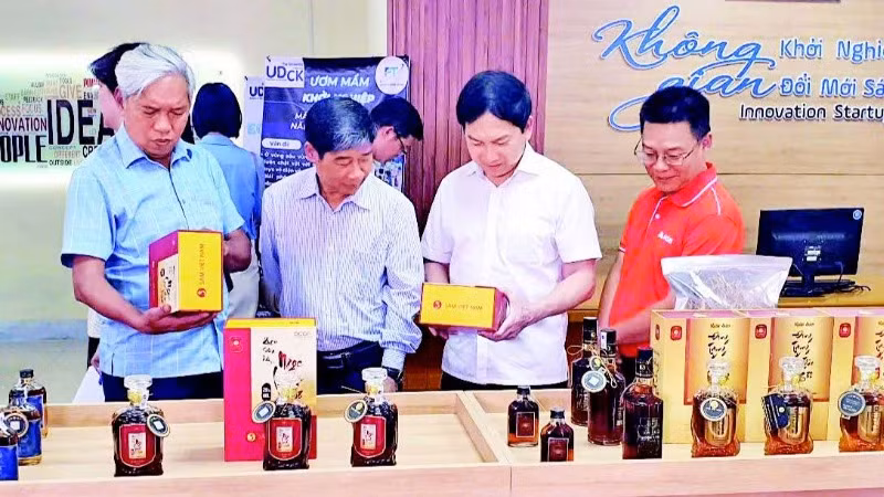 Các đại biểu tham quan các dự án, sản phẩm khởi nghiệp.