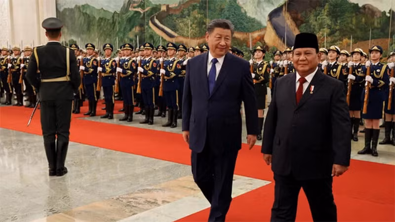 Chủ tịch Trung Quốc Tập Cận Bình và Tổng thống Indonesia Prabowo Subianto tại Đại lễ đường Nhân dân ở Bắc Kinh ngày 9/11/2024. (Ảnh: Reuters)