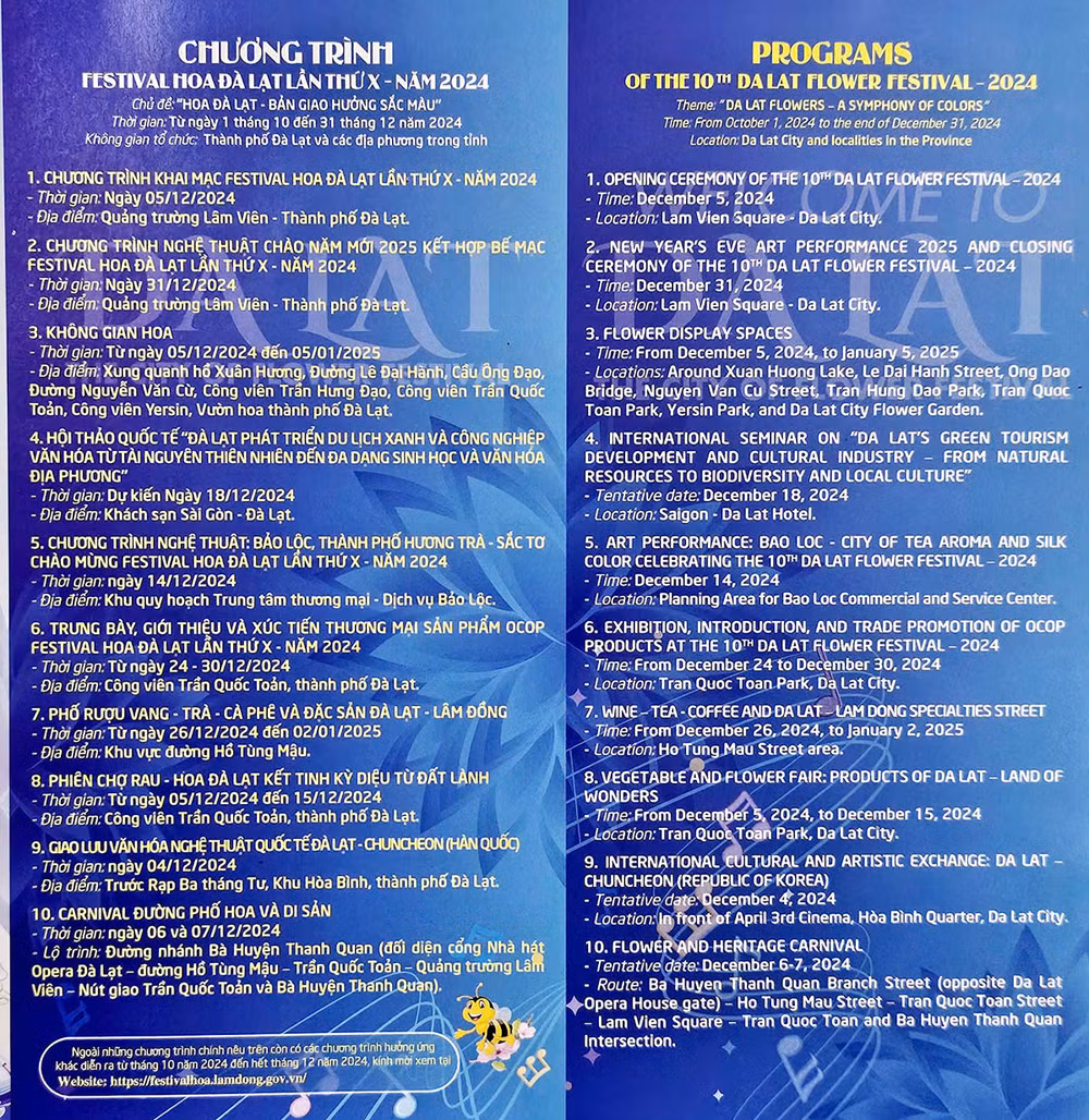 Các chương trình chính tại Festival Hoa Đà Lạt lần thứ 10 - năm 2024 Các chương trình chính tại Festival Hoa Đà Lạt lần thứ 10 - năm 2024