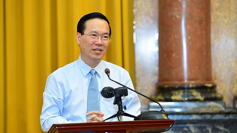 Chủ tịch nước Võ Văn Thưởng phát biểu ý kiến tại buổi gặp mặt. Chủ tịch nước Võ Văn Thưởng phát biểu ý kiến tại buổi gặp mặt.