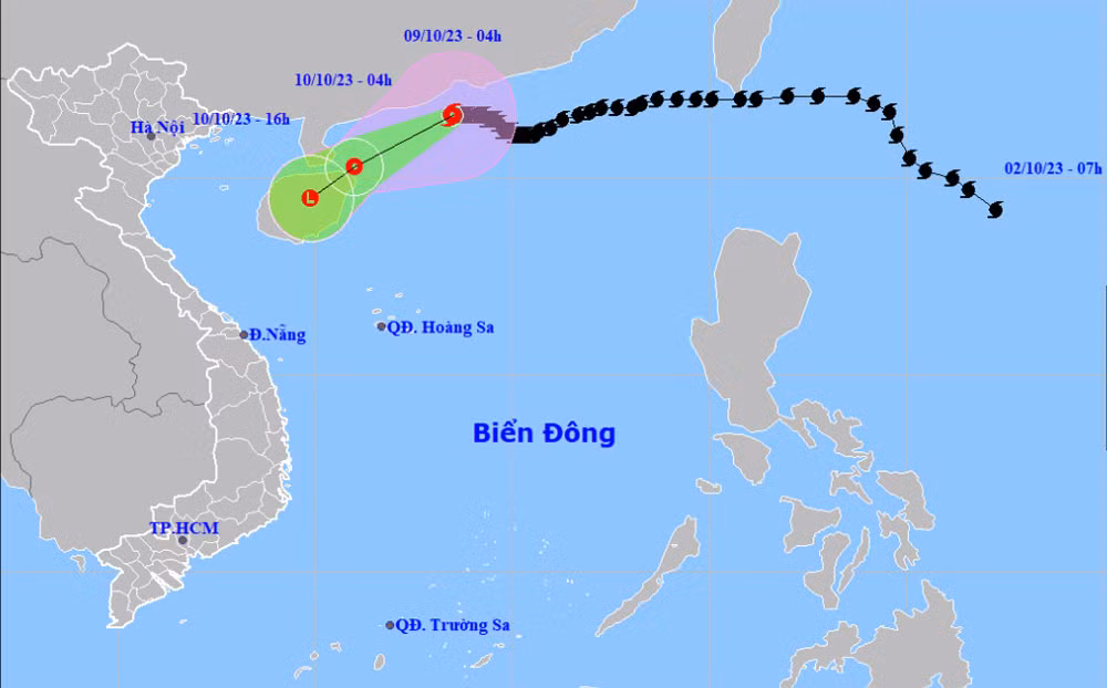 Vị trí và hướng di chuyển của bão số 4. (Nguồn: nchmf.gov.vn)