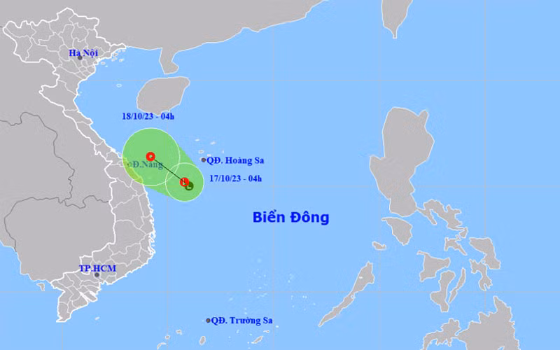 Vị trí và hướng di chuyển của vùng áp thấp. (Nguồn: nchmf.gov.vn)
