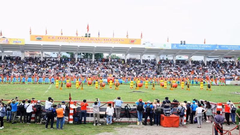 Màn múa cờ trong lễ hội chọi trâu 2022. Màn múa cờ trong lễ hội chọi trâu 2022.