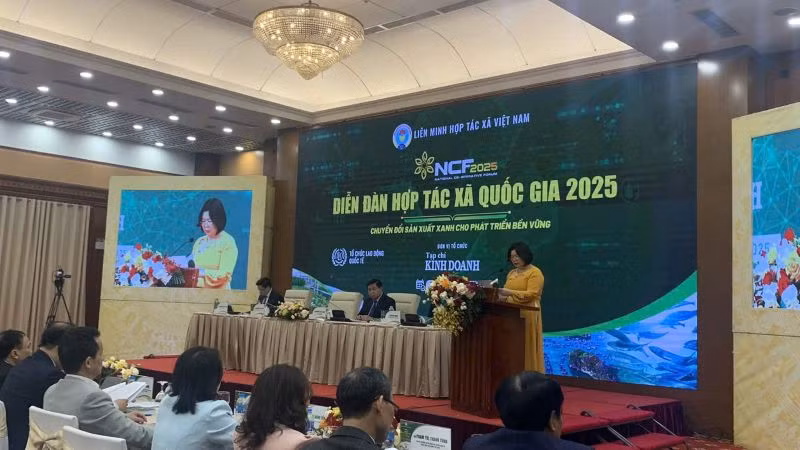 Chủ tịch Liên minh Hợp tác xã Việt Nam 2025 Cao Xuân Thu Vân phát biểu khai mạc.
