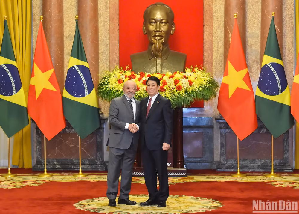 Chủ tịch nước Lương Cường hội đàm với Tổng thống Cộng hòa Liên bang Brasil Luiz Inácio Lula da Silva. (Ảnh: THỦY NGUYÊN)