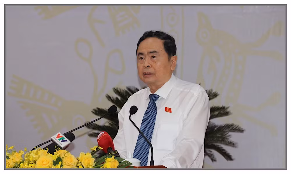 Chủ tịch Quốc hội Trần Thanh Mẫn phát biểu chỉ đạo tại Kỳ họp thứ 15, Hội đồng nhân dân tỉnh Bình Phước khóa X. (Ảnh: Nhật Bình/TTXVN)