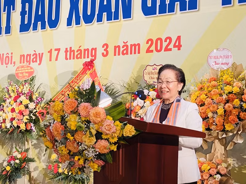 Đồng chí Nguyễn Thị Doan phát biểu tại chương trình gặp mặt.