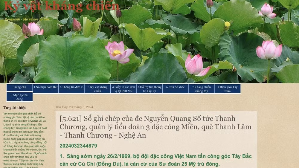 Ngày 23/3, anh Lâm Hồng Tiên đăng thông tin và hình ảnh cuốn nhật ký của liệt sĩ Nguyễn Quang Số trên blog và facebook Kỷ vật kháng chiến.