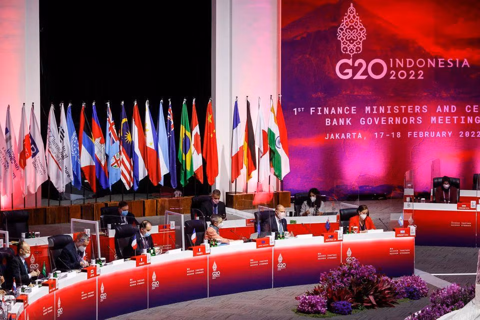 Toàn cảnh phiên khai mạc Hội nghị Bộ trưởng Tài chính và Thống đốc Ngân hàng Trung ương G20 tại Jakarta, Indonesia, ngày 17/2/2022. (Ảnh: Reuters)