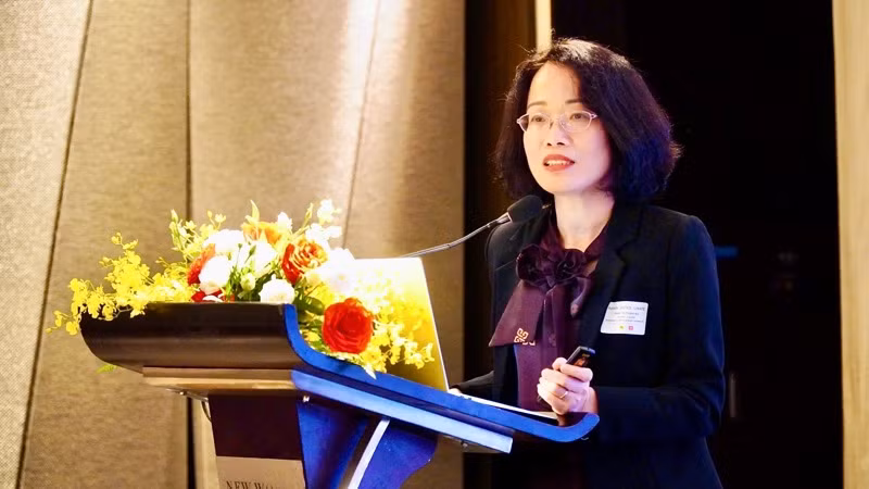 Bà Phạm Thị Thanh Ngà, Viện trưởng Viện khoa học Khí tượng thủy văn và Biến đổi khí hậu phát biểu.