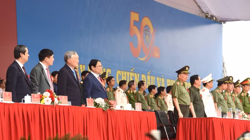 Thủ tướng Phạm Minh Chính và các đồng chí lãnh đạo tham dự Lễ kỷ niệm. (Ảnh: Trần Hải)