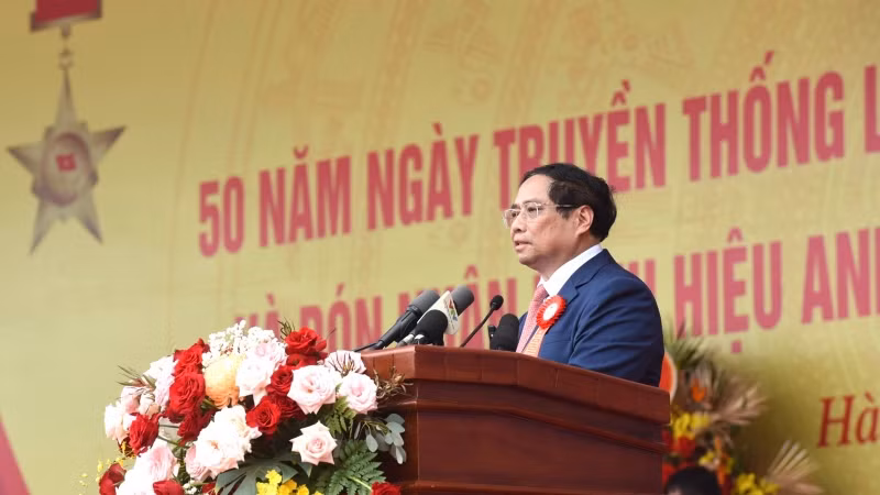 Thủ tướng Phạm Minh Chính phát biểu ý kiến tại Lễ kỷ niệm. (Ảnh: Trần Hải)