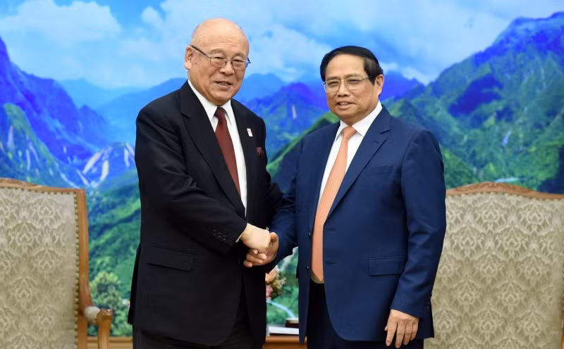 Thủ tướng Phạm Minh Chính tiếp ông Takebe Tsutomu, Cố vấn Đặc biệt Liên minh Nghị sĩ hữu nghị Nhật-Việt. Thủ tướng Phạm Minh Chính tiếp ông Takebe Tsutomu, Cố vấn Đặc biệt Liên minh Nghị sĩ hữu nghị Nhật-Việt.