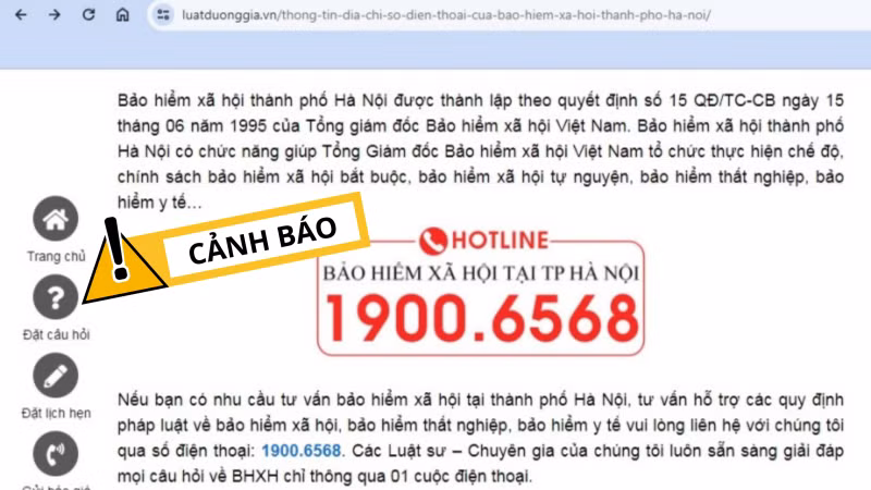 Cảnh báo đường dây nóng không phải của cơ quan Bảo hiểm xã hội thành phố Hà Nội