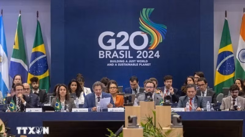 Các đại biểu tham dự Hội nghị Bộ trưởng Tài chính và Thống đốc Ngân hàng Trung ương G20 tại thành phố Rio de Janeiro, Brazil ngày 25/7/2024. (Ảnh: Getty Images/TTXVN)