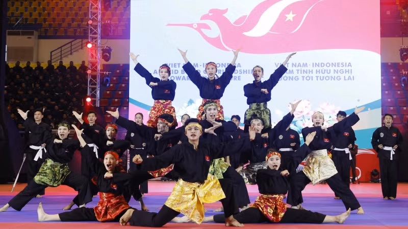 Màn biểu diễn Pencak Silat - môn võ đặc trưng của Indonesia. (Ảnh: Thống Nhất/TTXVN) Màn biểu diễn Pencak Silat - môn võ đặc trưng của Indonesia. (Ảnh: Thống Nhất/TTXVN)