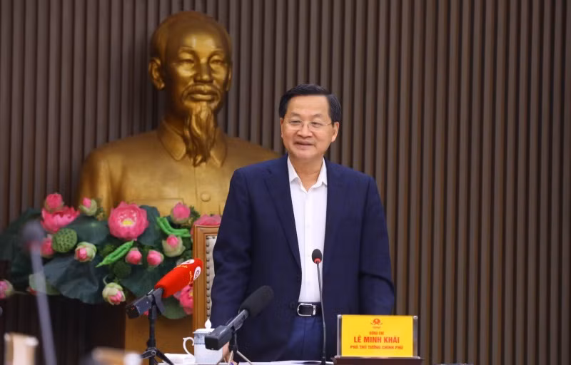 Phó Thủ tướng Lê Minh Khái phát biểu tại cuộc làm việc. (Ảnh: VGP)