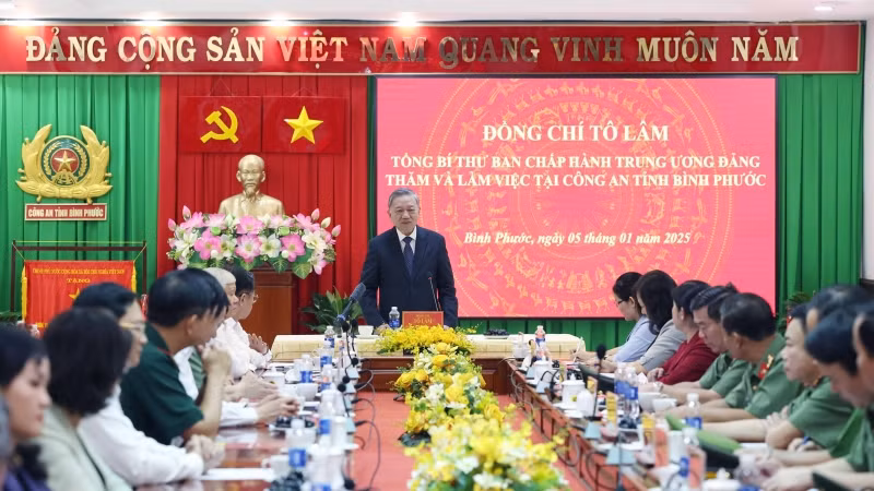 Tổng Bí thư Tô Lâm phát biểu tại buổi làm việc. (Ảnh: Thống Nhất/TTXVN)
