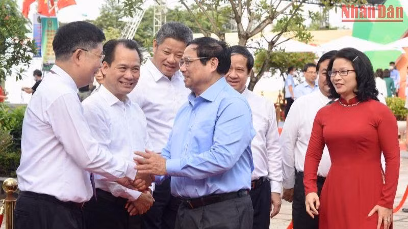 Thủ tướng Phạm Minh Chính dự Chương trình Hành trình khởi nghiệp đổi mới sáng tạo và Ngày hội việc làm VNUA-2022. (Ảnh: Trần Hải)