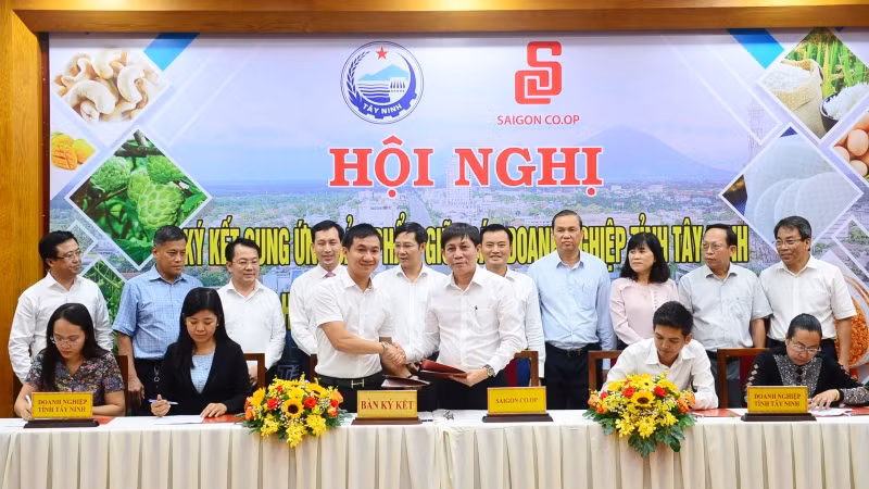 Đại diện Saigon Co.op ký kết hợp tác với các doanh nghiệp tỉnh Tây Ninh.