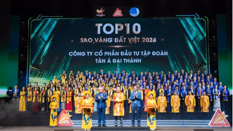 Tân Á Đại Thành được vinh danh tốp 10 Sao vàng đất Việt 2024 trong số 200 doanh nghiệp tiêu biểu của cả nước.