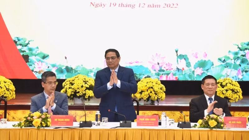 Thủ tướng Phạm Minh Chính dự Hội nghị tổng kết năm 2022, triển khai kế hoạch năm 2023 của ngành tài chính. (Ảnh: Trần Hải)