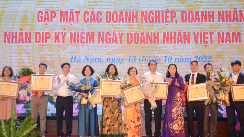 Lãnh đạo tỉnh Hà Nam tặng Bằng khen của Chủ tịch UBND tỉnh Hà Nam cho các doanh nghiệp có thành tích xuất sắc.