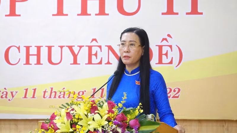 Đồng chí Bùi Thị Quỳnh Vân, Ủy viên Trung ương Đảng, Bí thư Tỉnh ủy, Chủ tịch Hội đồng nhân dân tỉnh Quảng Ngãi phát biểu tại kỳ họp.