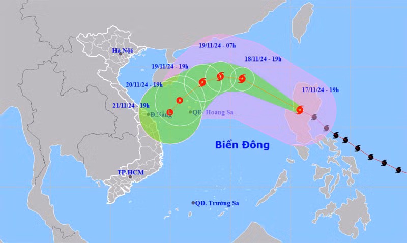 Vị trí và hướng di chuyển của bão Man-yi. (Nguồn: nchmf.gov.vn)