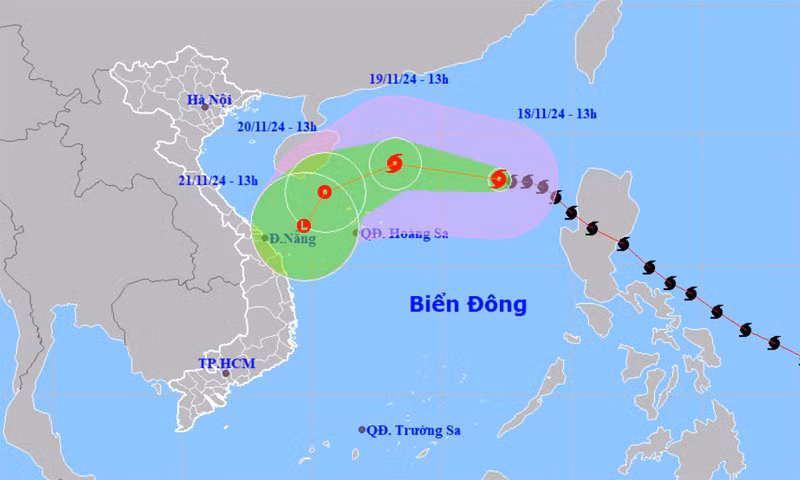 Vị trí và hướng di chuyển của bão số 9. (Nguồn: nchmf.gov.vn)