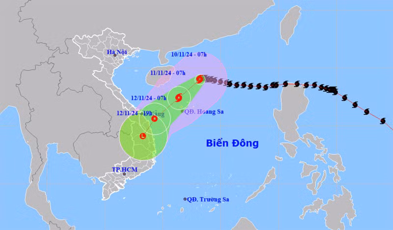Vị trí và hướng di chuyển của bão số 7 lúc 7 giờ ngày 10/11. (Nguồn: nchmf.gov.vn)