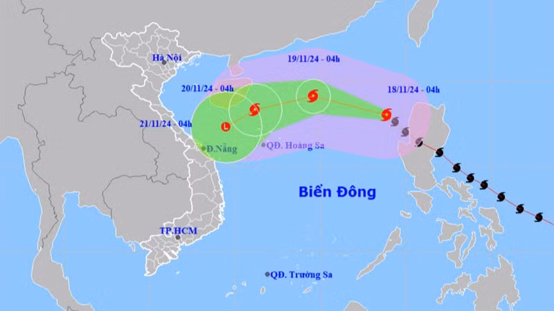 Vị trí và hướng di chuyển của bão số 9. (Nguồn: nchmf.gov.vn)