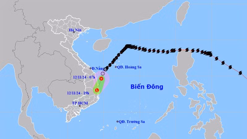 Vị trí và hướng di chuyển của áp thấp nhiệt đới (suy yếu từ bão số 7). (Nguồn: nchmf.gov.vn)