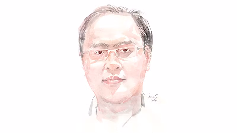 Ký họa chân dung nhà thơ Đào Quốc Minh của họa sĩ Đỗ Hoàng Tường. 