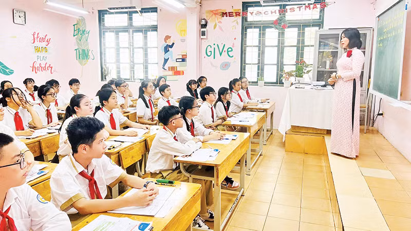 Một tiết học tại Trường THCS Thái Thịnh (Đống Đa, Hà Nội). 