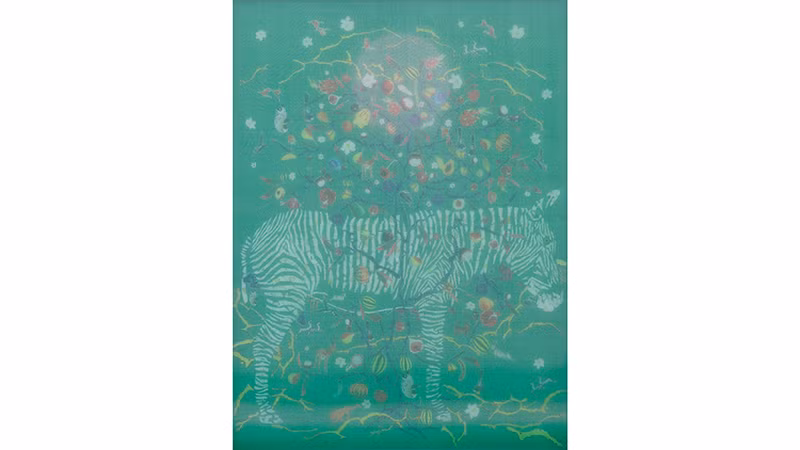 Sương mờ, 104x78 cm, 2024, lụa, vải, chỉ thêu, mầu nước. 