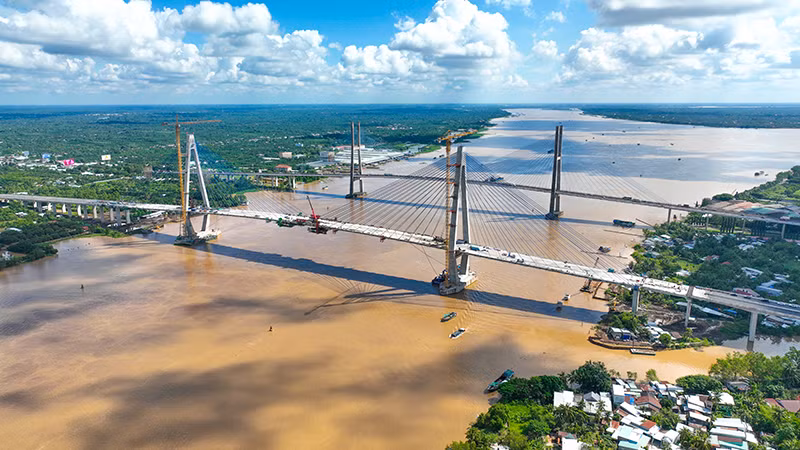 Cầu Mỹ Thuận 1 và cầu Mỹ Thuận 2 nhìn từ trên cao.