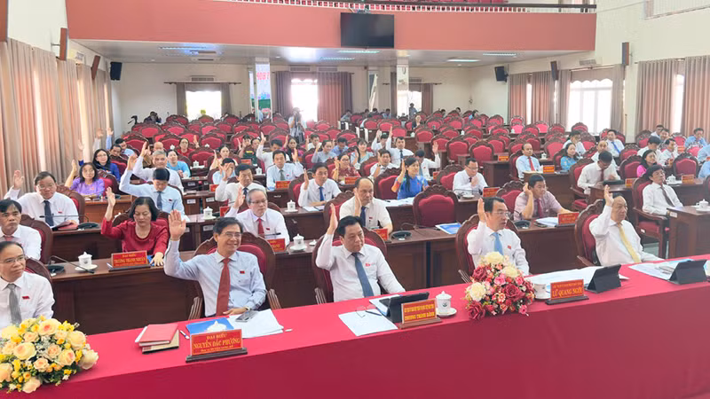 Đại biểu thống nhất cao Nghị quyết tại kỳ họp. 
