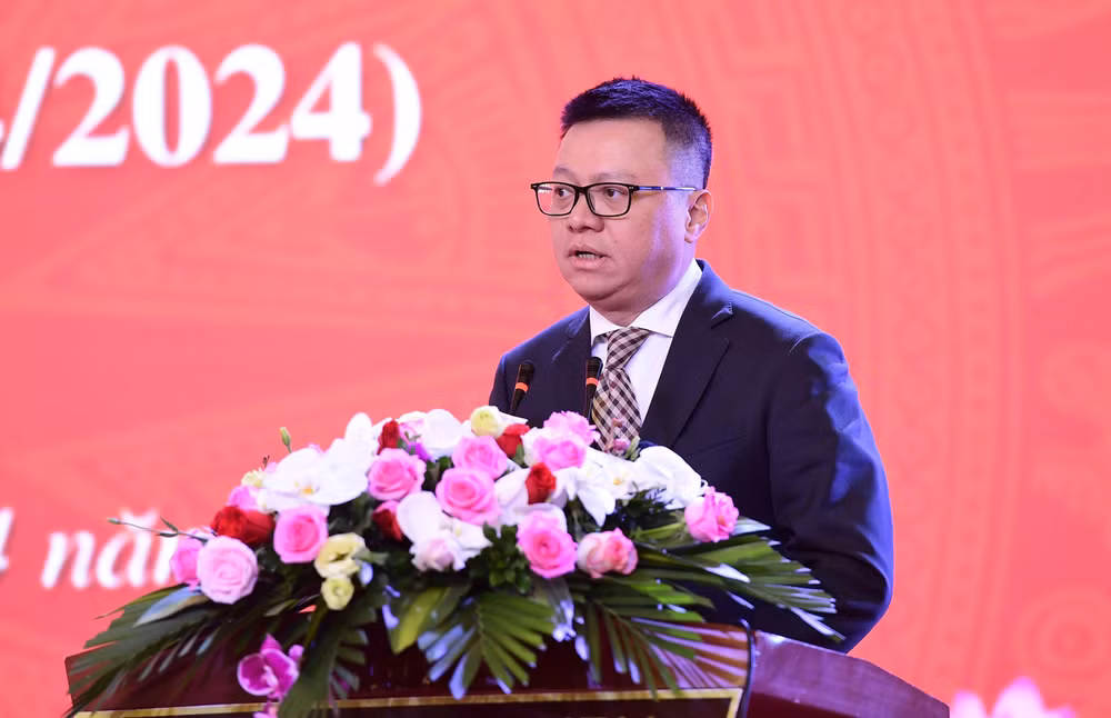 Đồng chí Lê Quốc Minh phát biểu tại lễ kỷ niệm.