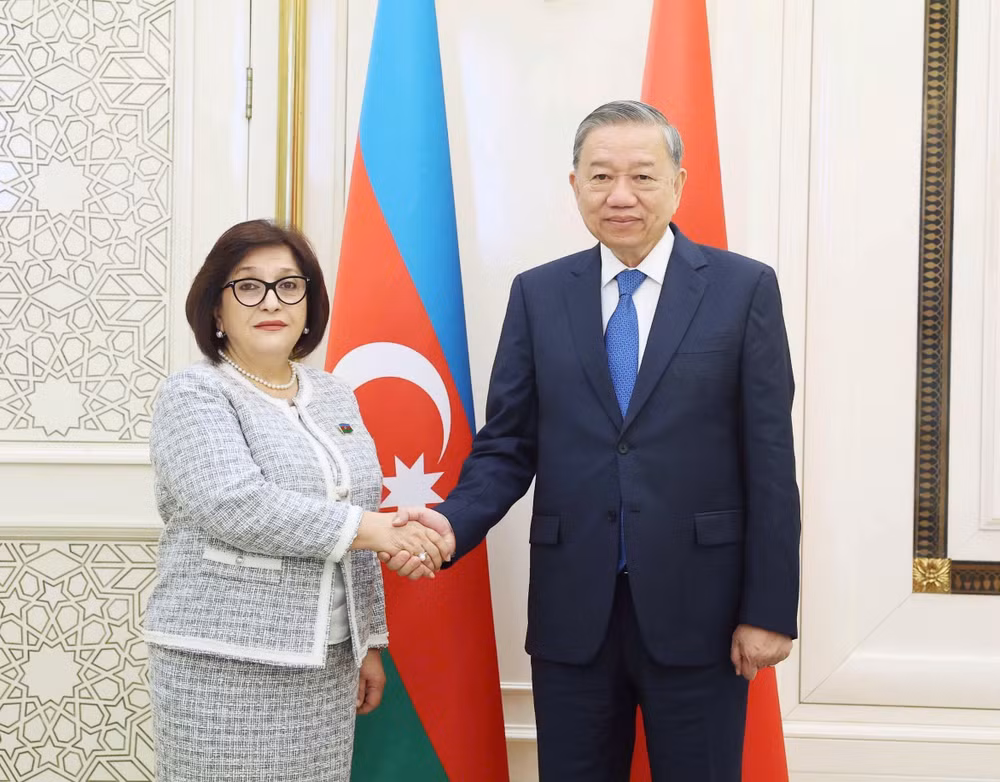 Tổng Bí thư Tô Lâm hội kiến Chủ tịch Quốc hội Azerbaijan Sahiba Gafarova. (Ảnh: Thống Nhất/ TTXVN)