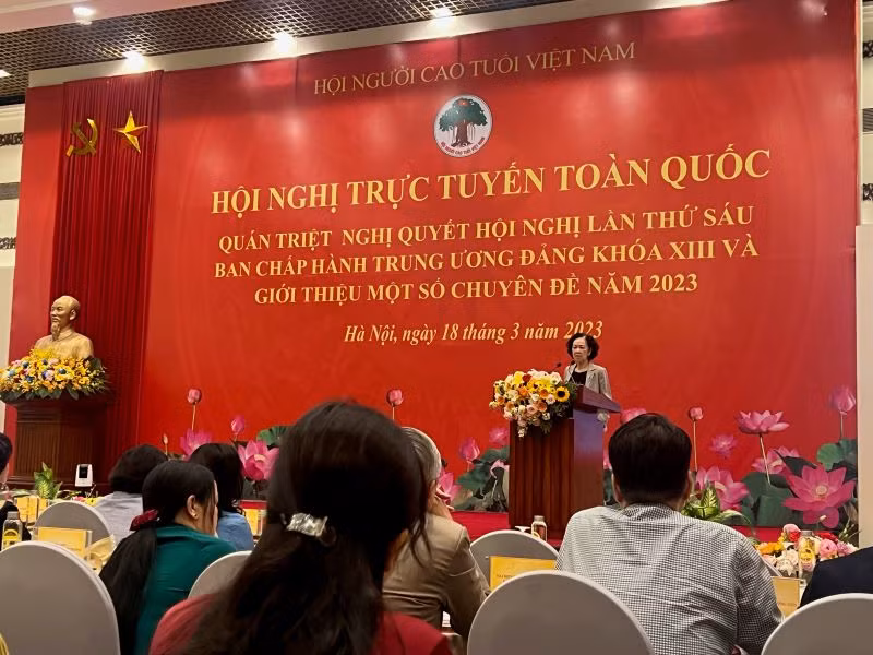 Toàn cảnh hội nghị trực tuyến toàn quốc của Hội Người cao tuổi Việt Nam.